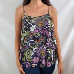 Vintage Y2K floral ruffle tiered babydoll cami top medium Rachelle